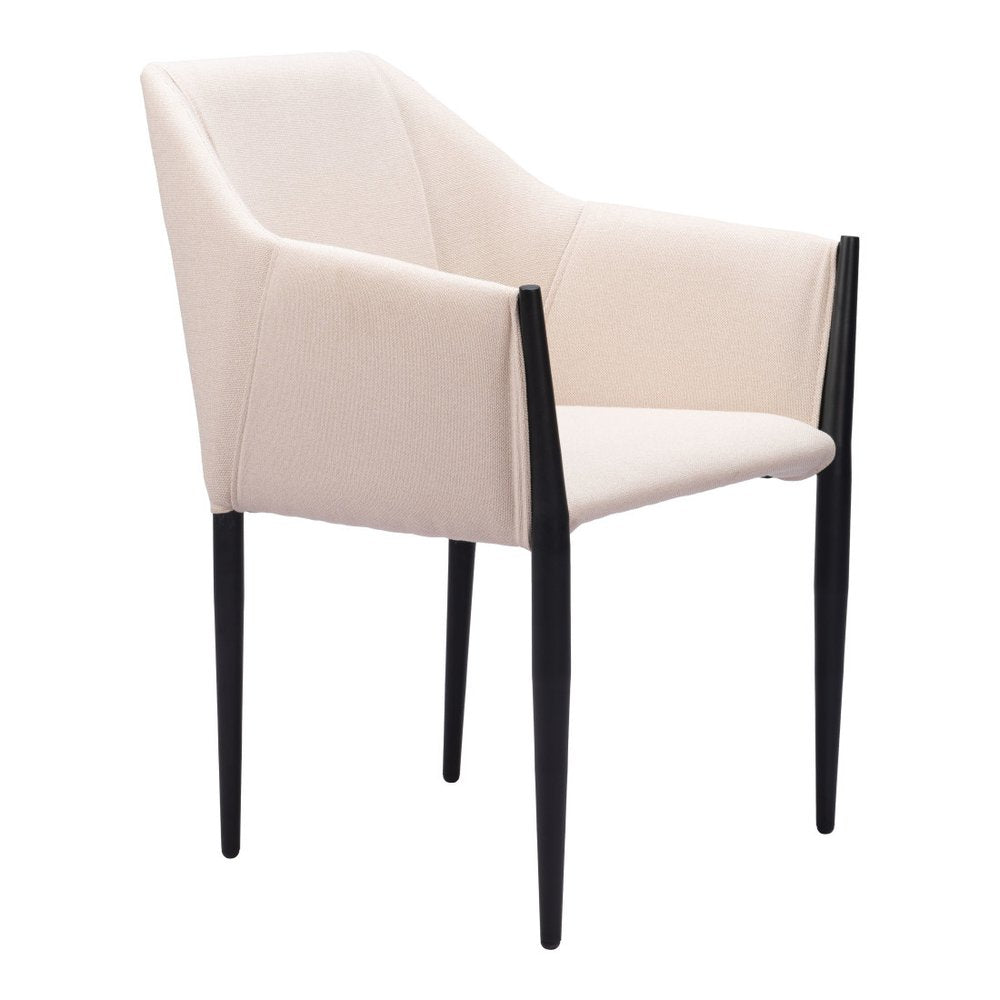 Set of Two Beige and Black Upholstery Dining Arm Chairs