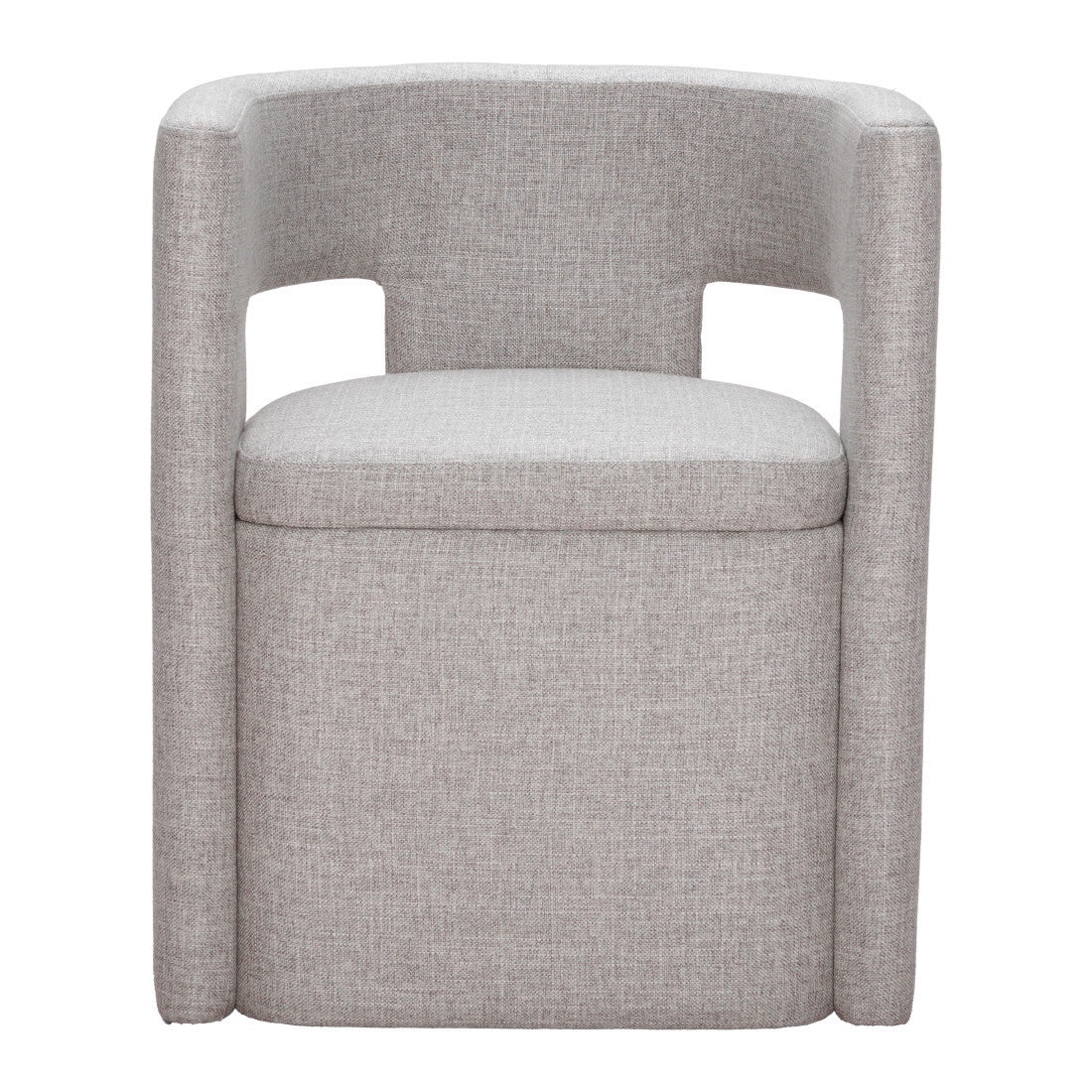 Gray Upholstery And Wood Open Back Dining Arm Chair