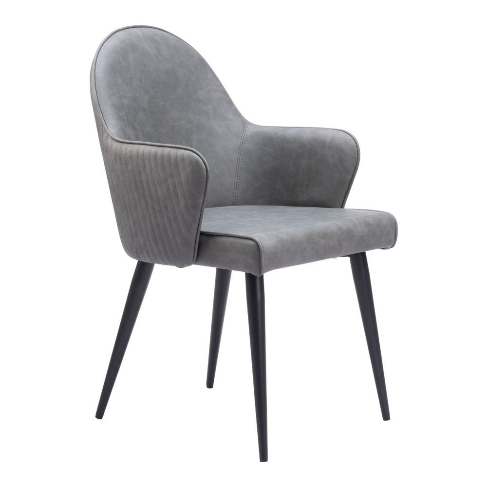 Gray and Black Faux Leather Dining Arm Chair