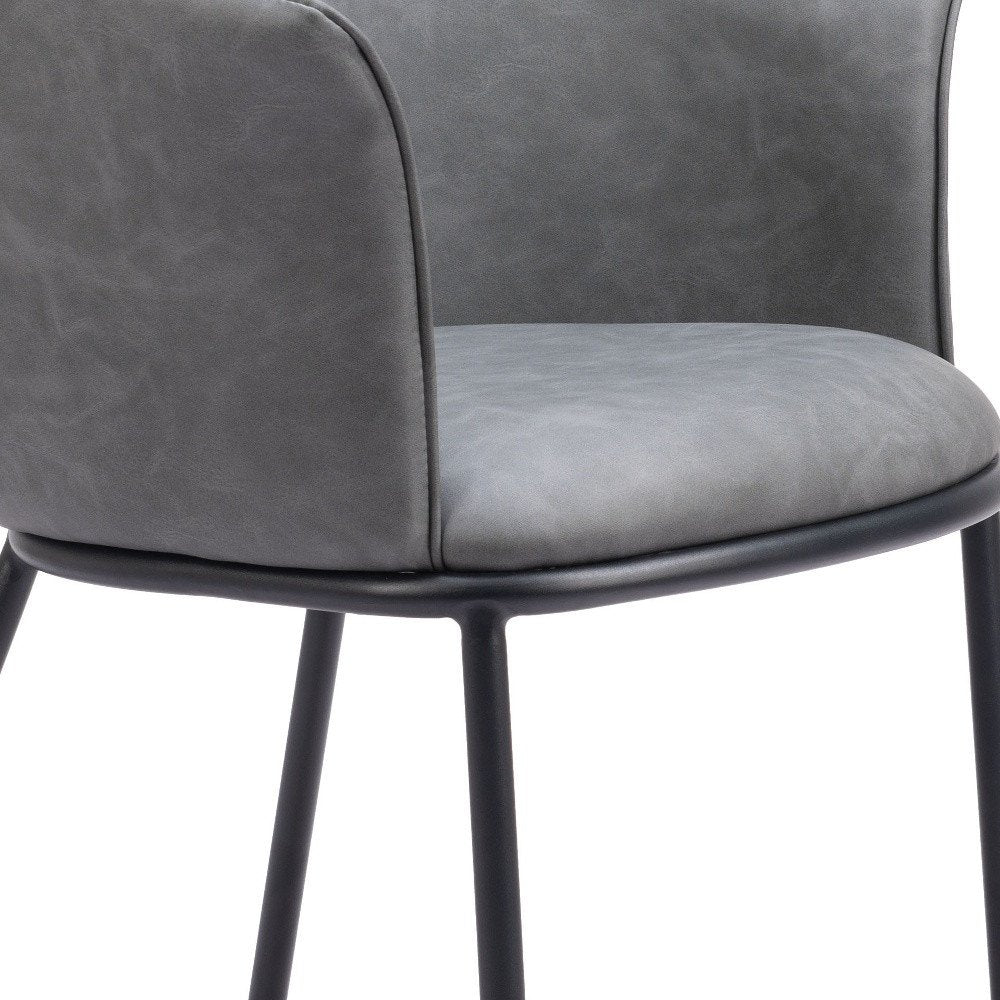 Gray and Black Faux Leather Dining Arm Chair