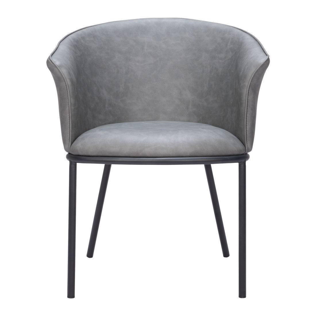 Gray And Black Faux Leather And Steel Dining Arm Chair