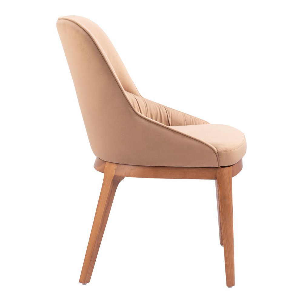 Set of Two Tan and Brown Upholstery Dining Side Chairs