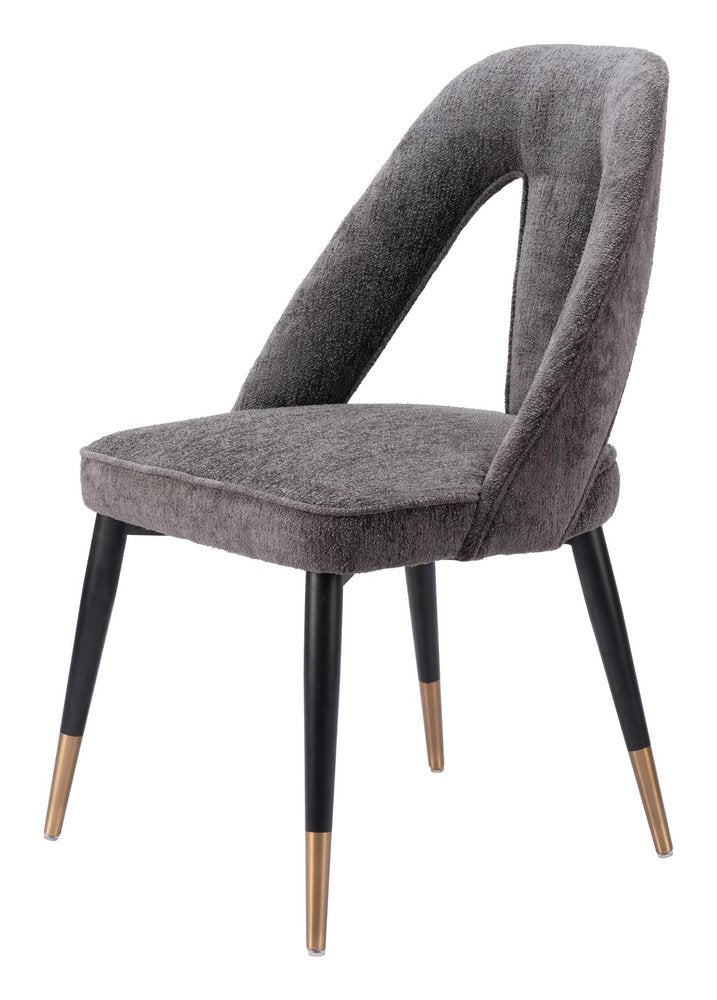 Gray Black and Gold Faux Fur Open Back Dining Side Chair