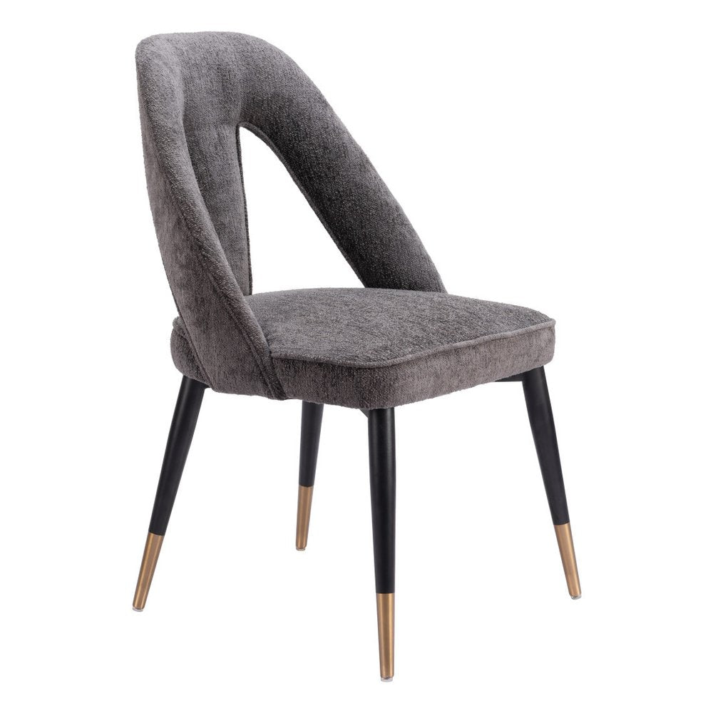 Gray Black and Gold Faux Fur Open Back Dining Side Chair