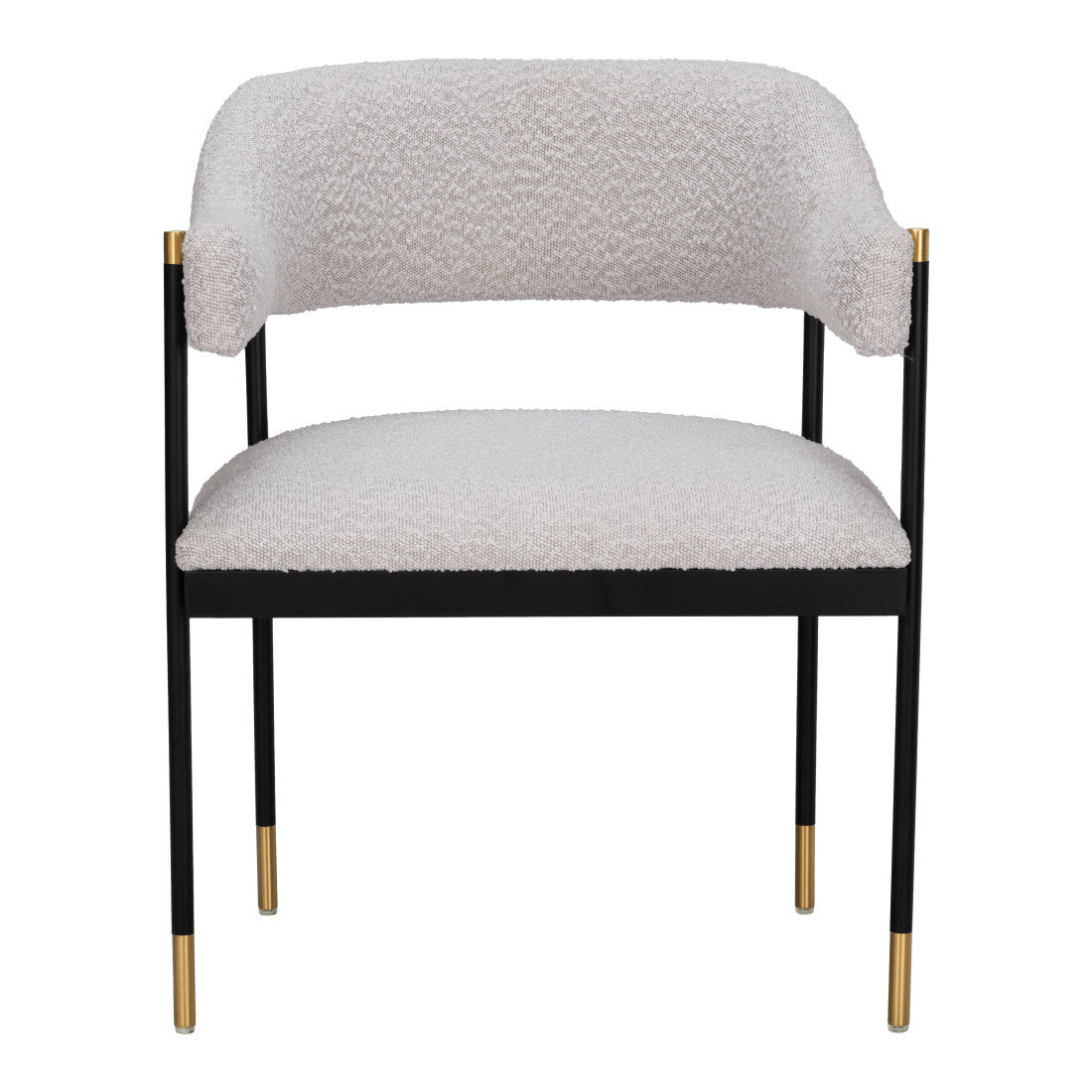 Gray Black And Gold Faux Shearling And Wood And Steel Partially Open Back Dining Arm Chair