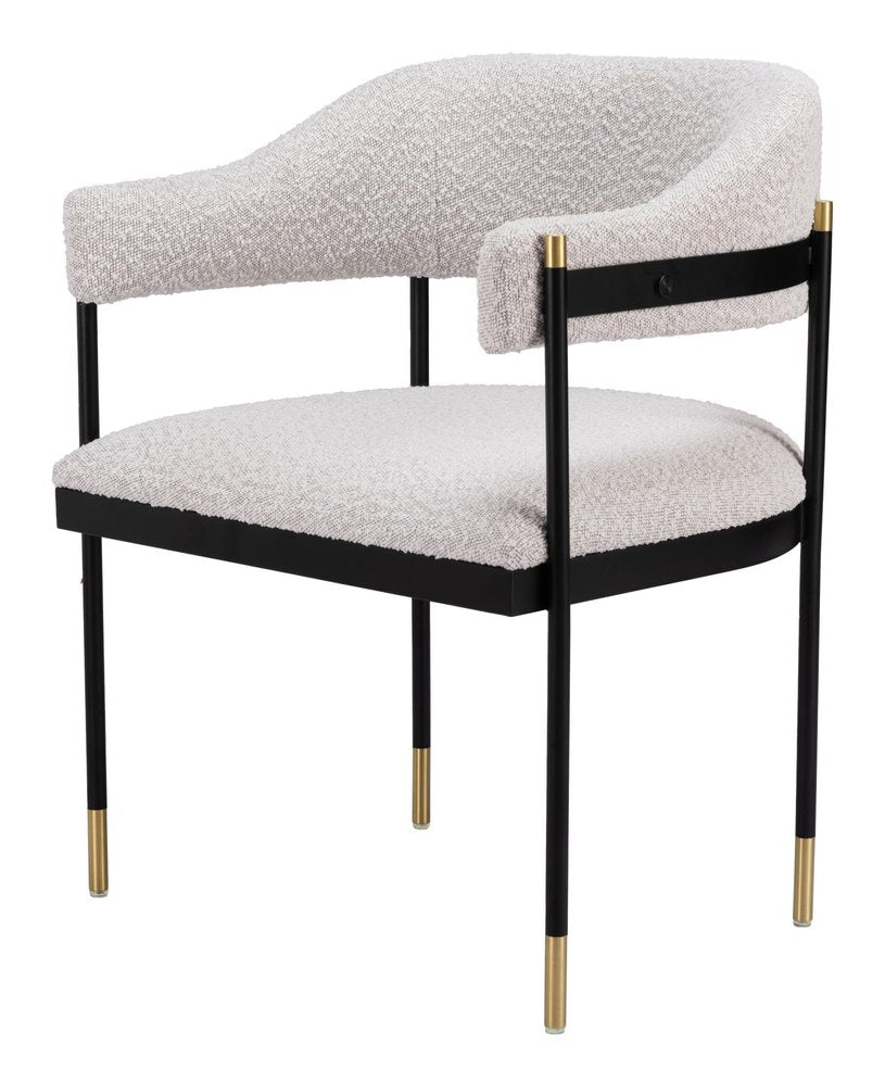 Gray Black and Gold Faux Fur Open Back Dining Arm Chair