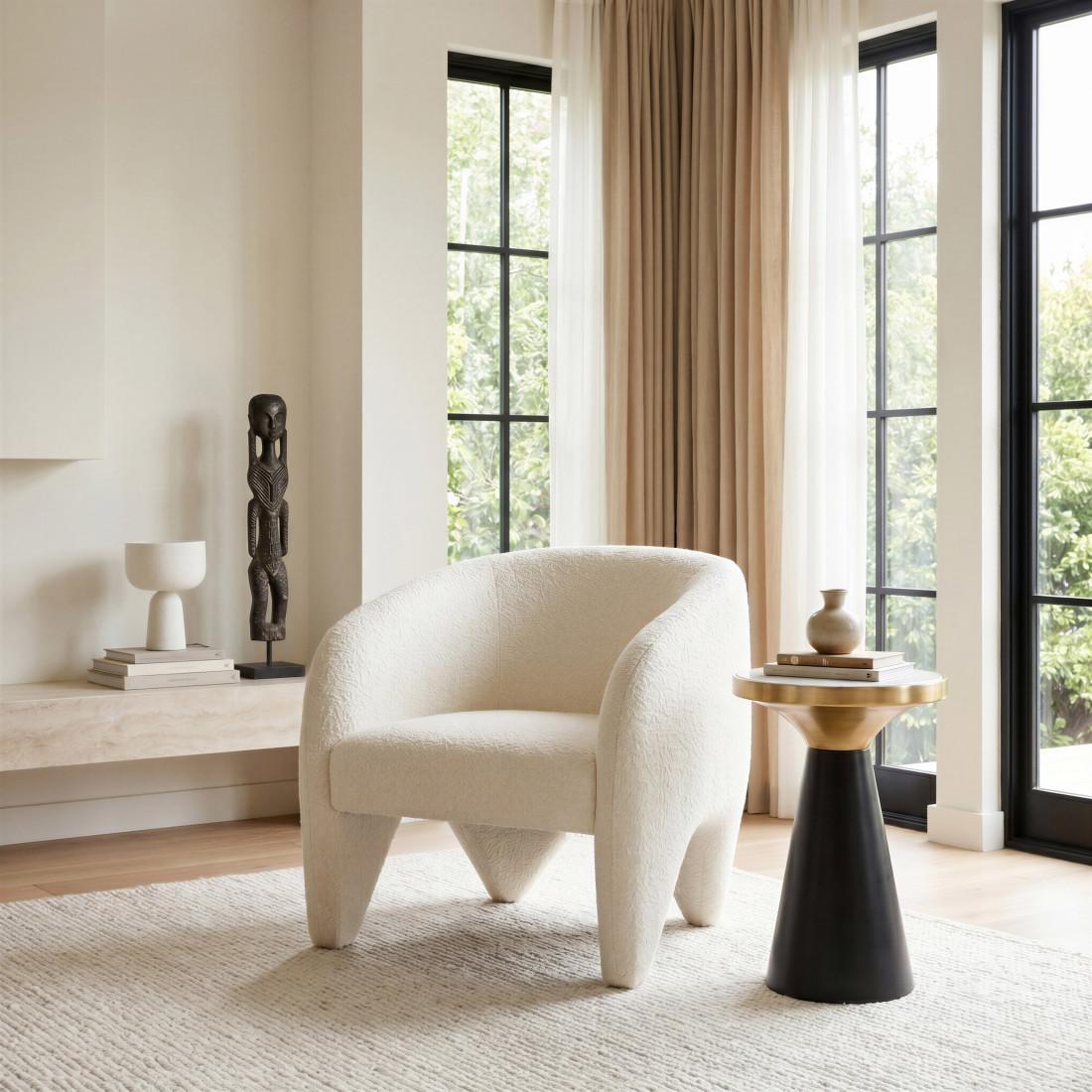 30" White Faux Shearling And Upholstered Arm Chair