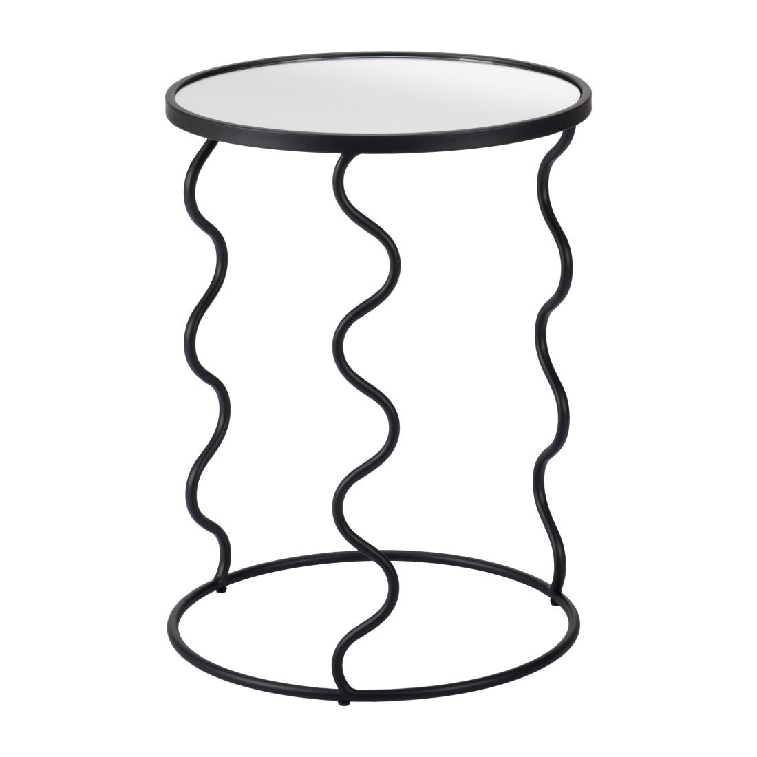 24" Black Mirrored Glass and Steel Round Abstract End Table