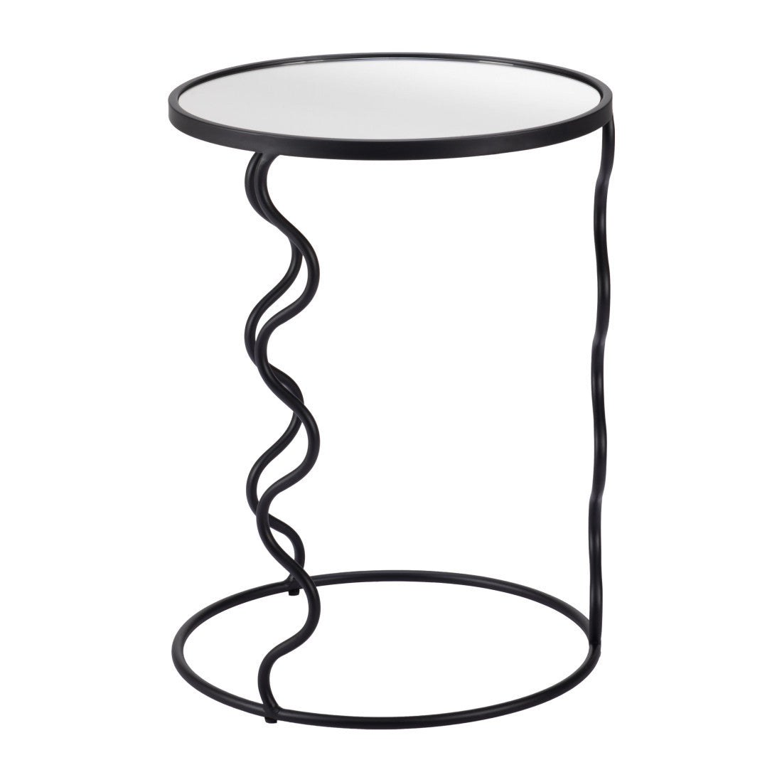 24" Black Mirrored Glass and Steel Round Abstract End Table