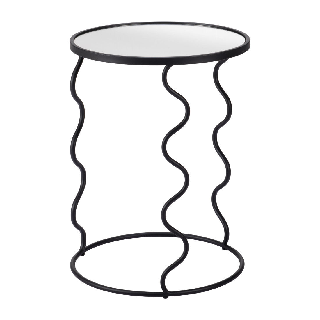 24" Black Mirrored Glass and Steel Round Abstract End Table