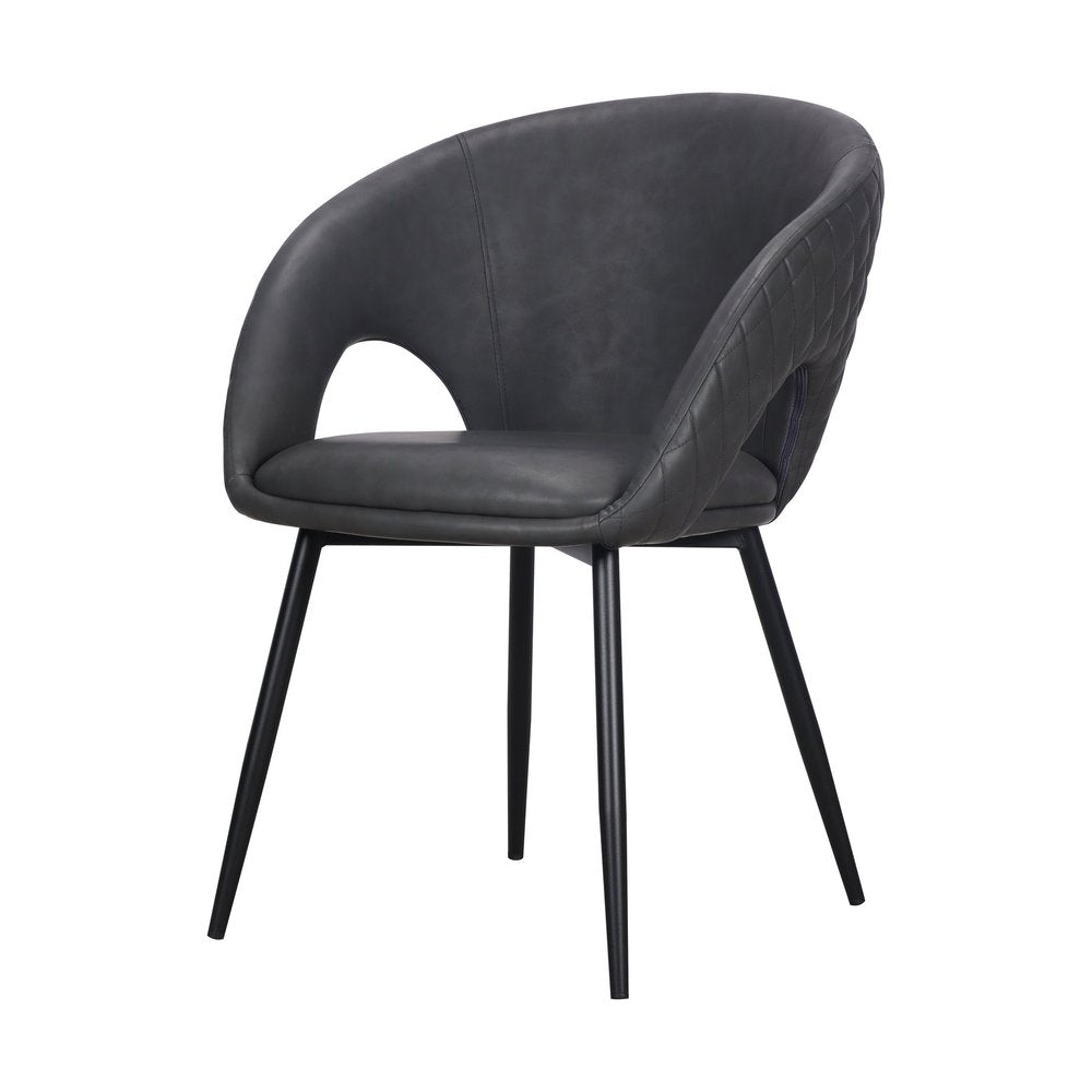 Set of Two Dark Gray Faux Leather Dining Arm Chairs