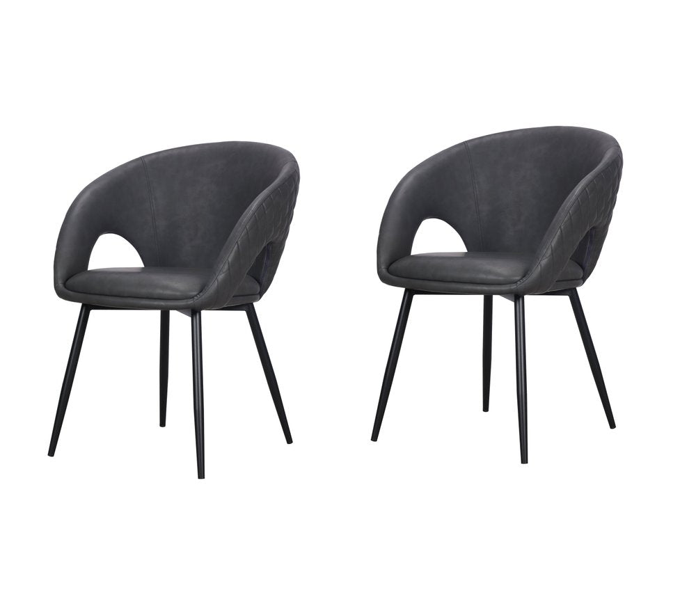 Set of Two Dark Gray Faux Leather Dining Arm Chairs