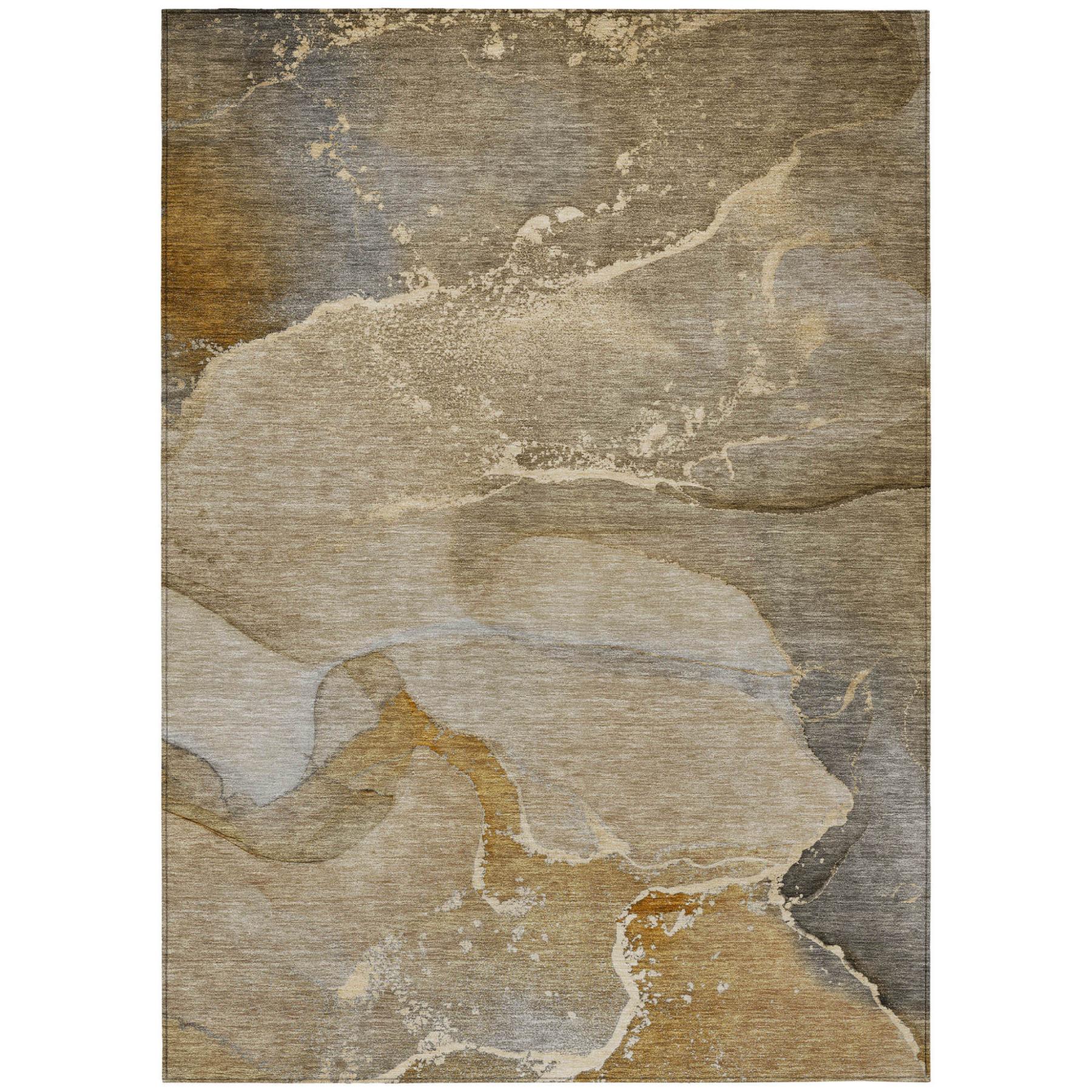 3' X 5' Brown Beige and Gold Abstract Washable Indoor Outdoor Area Rug