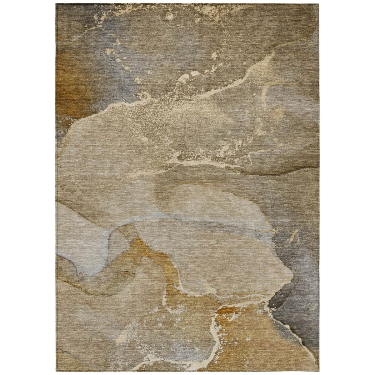 3' X 5' Brown Beige and Gold Abstract Washable Indoor Outdoor Area Rug