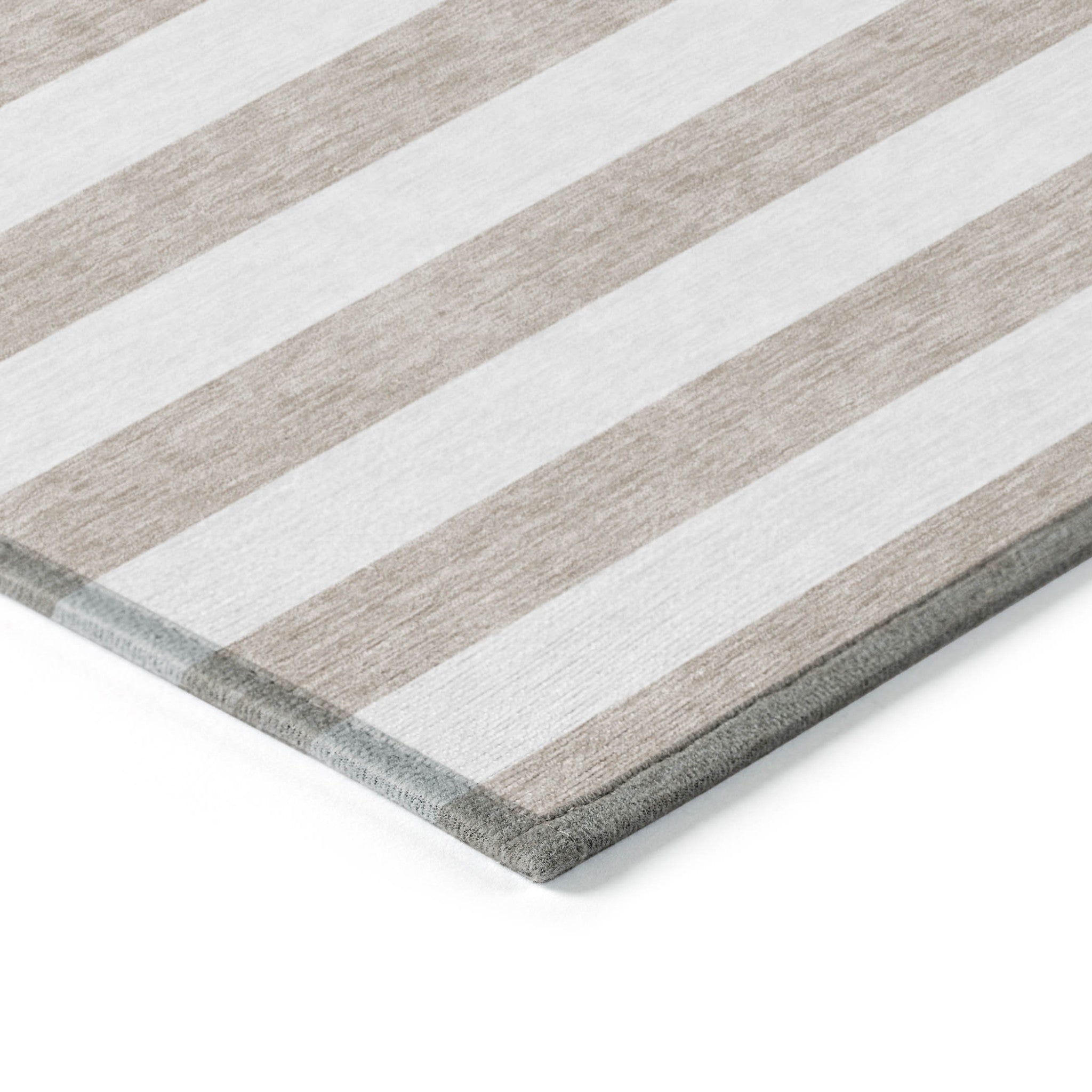 3' X 5' Taupe and White Striped Washable Indoor Outdoor Area Rug