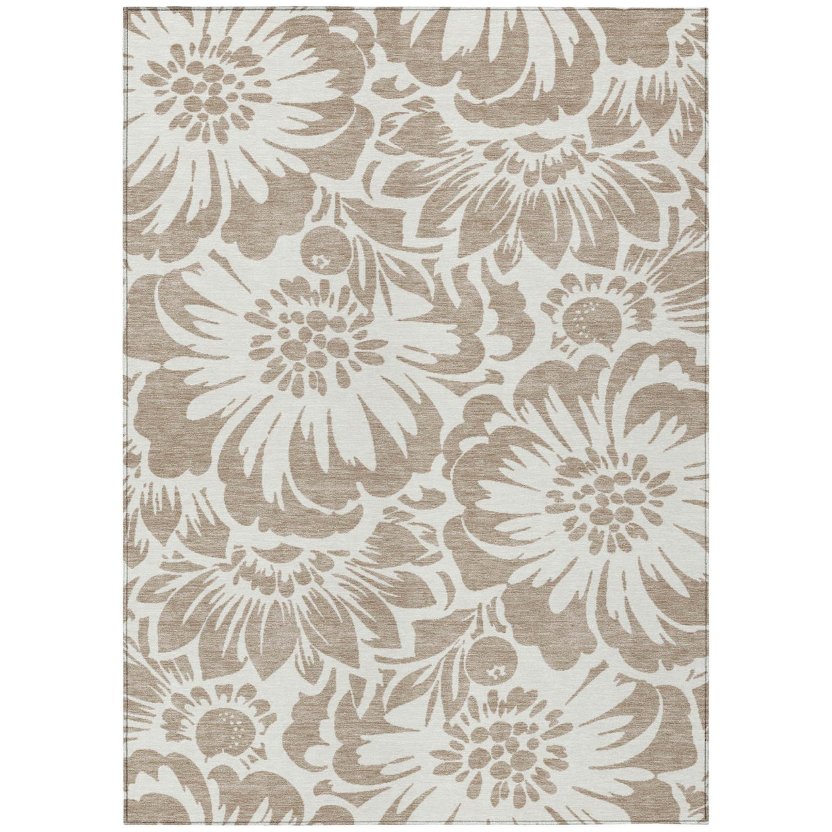3' X 5' Taupe and Ivory Floral Washable Non Skid Indoor Outdoor Area Rug