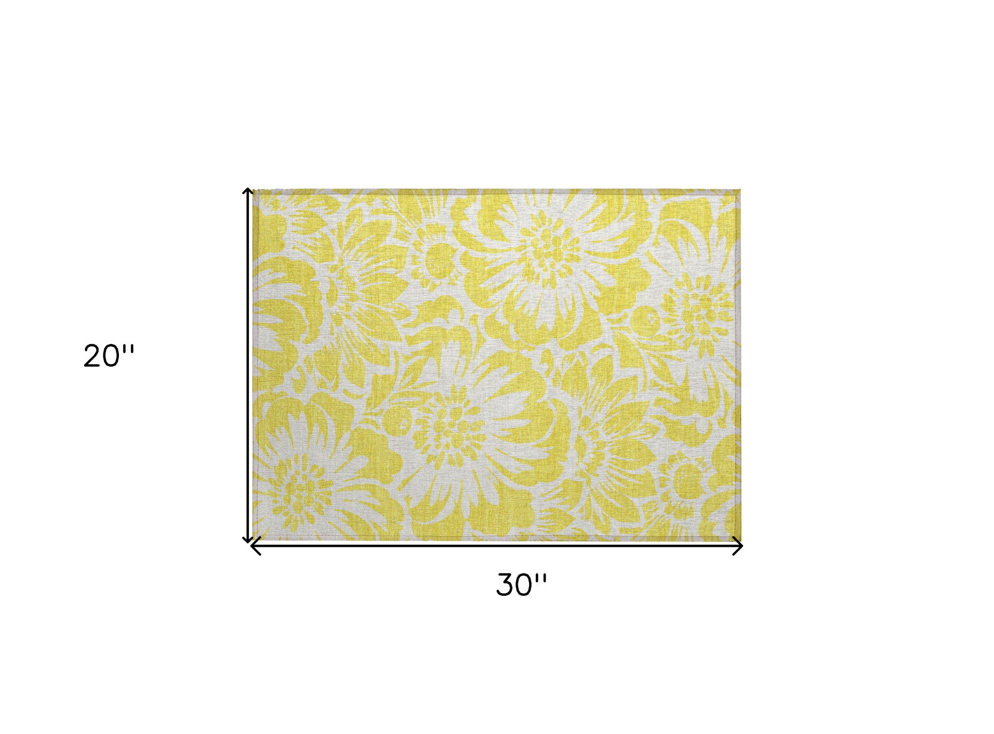 2' X 3' Yellow and Ivory Floral Washable Non Skid Indoor Outdoor Area Rug