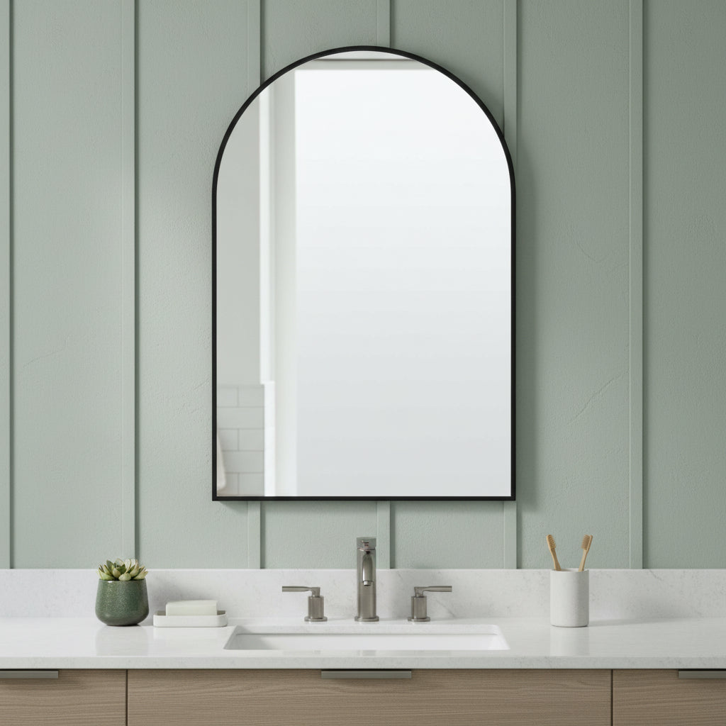 39" Black Arch Metal Framed Bathroom Vanity Mirror