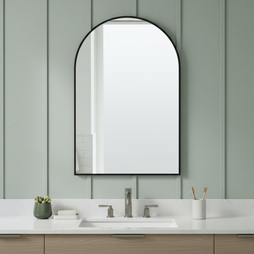 39" Black Arch Metal Framed Bathroom Vanity Mirror
