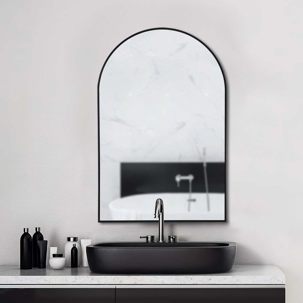 39" Black Arch Metal Framed Bathroom Vanity Mirror