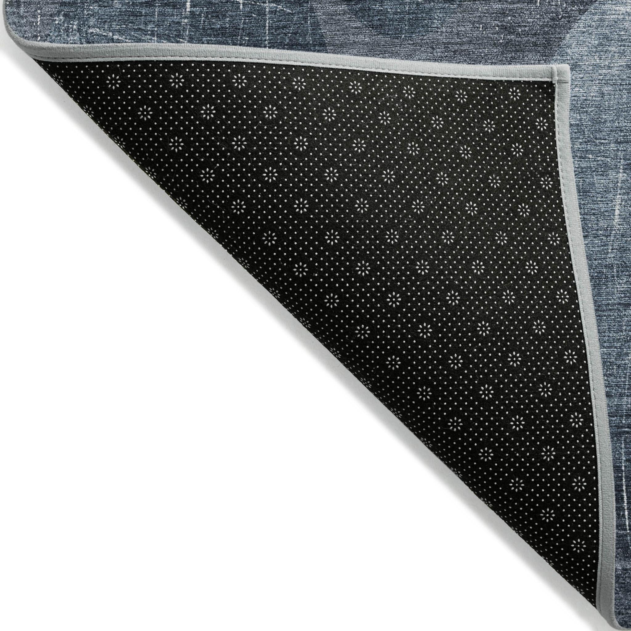 5' X 8' Gray and Blue Abstract Washable Non Skid Indoor Outdoor Area Rug