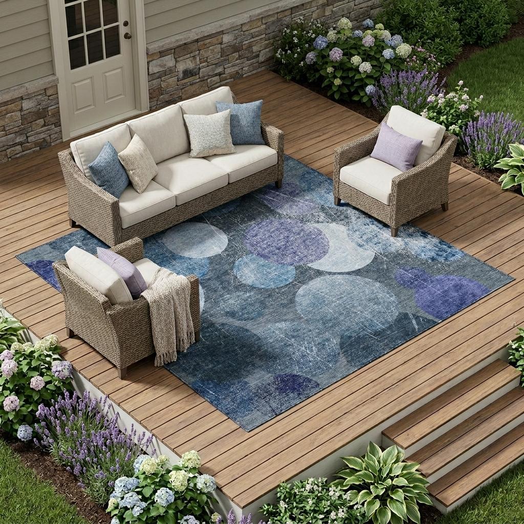 9' X 12' Gray And Blue Abstract Washable Indoor Outdoor Area Rug