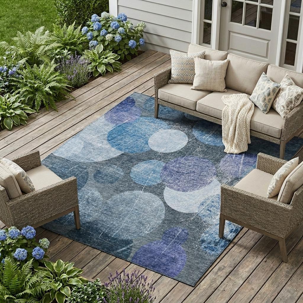 10' X 14' Gray and Blue Abstract Washable Non Skid Indoor Outdoor Area Rug
