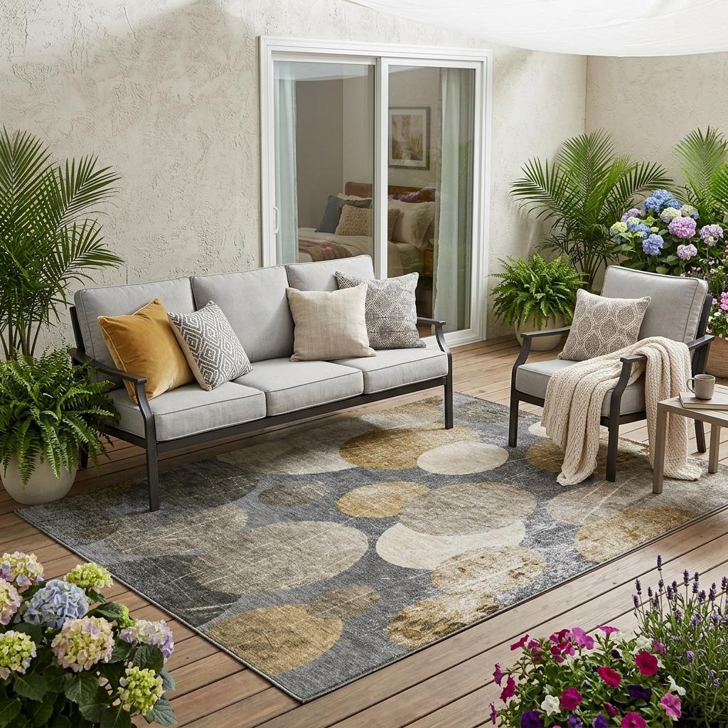 5' X 8' Brown Beige and Ivory Abstract Washable Non Skid Indoor Outdoor Area Rug