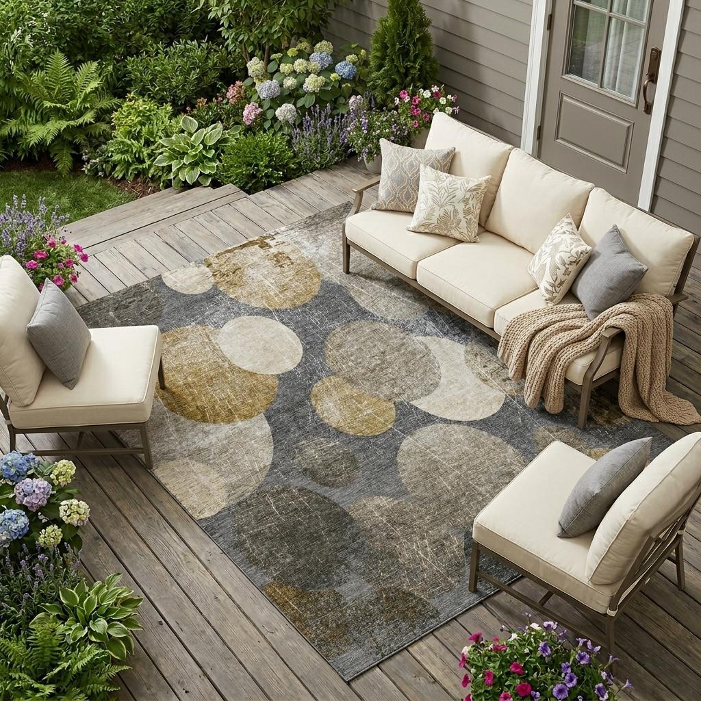 9' X 12' Brown Beige And Ivory Abstract Washable Indoor Outdoor Area Rug