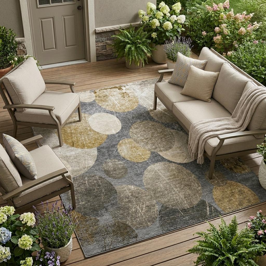 10' X 14' Brown Beige and Ivory Abstract Washable Non Skid Indoor Outdoor Area Rug