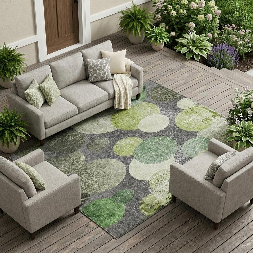 9' X 12' Green And Gray Abstract Washable Indoor Outdoor Area Rug