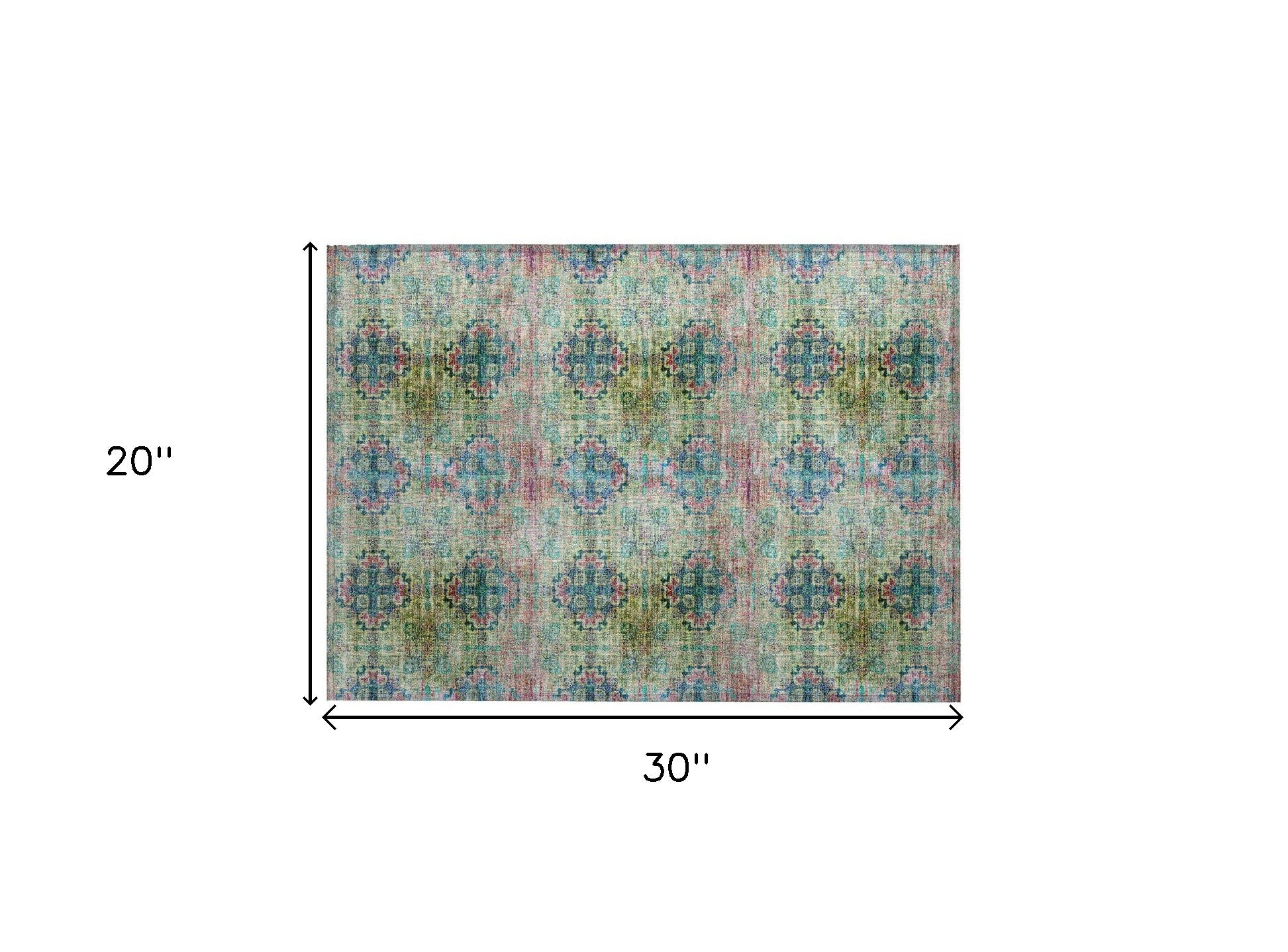 2' X 3' Blue and Green Floral Medallion Washable Non Skid Indoor Outdoor Area Rug
