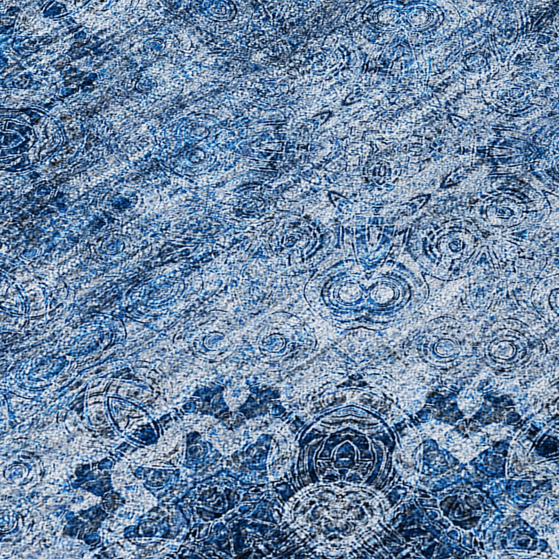 9' X 12' Navy Blue Floral Medallion Washable Non Skid Indoor Outdoor Area Rug