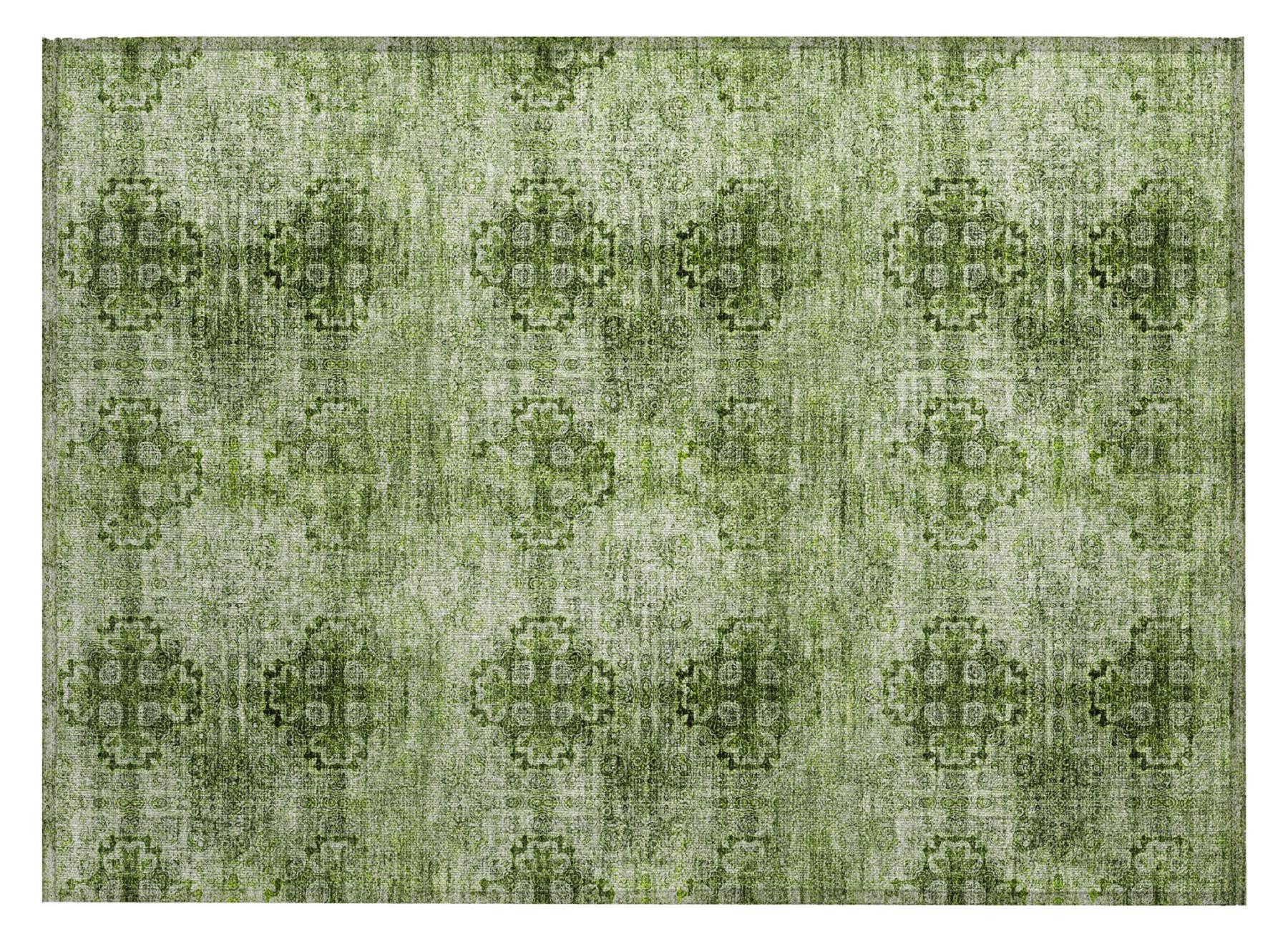 2' X 3' Olive Green Floral Medallion Washable Non Skid Indoor Outdoor Area Rug