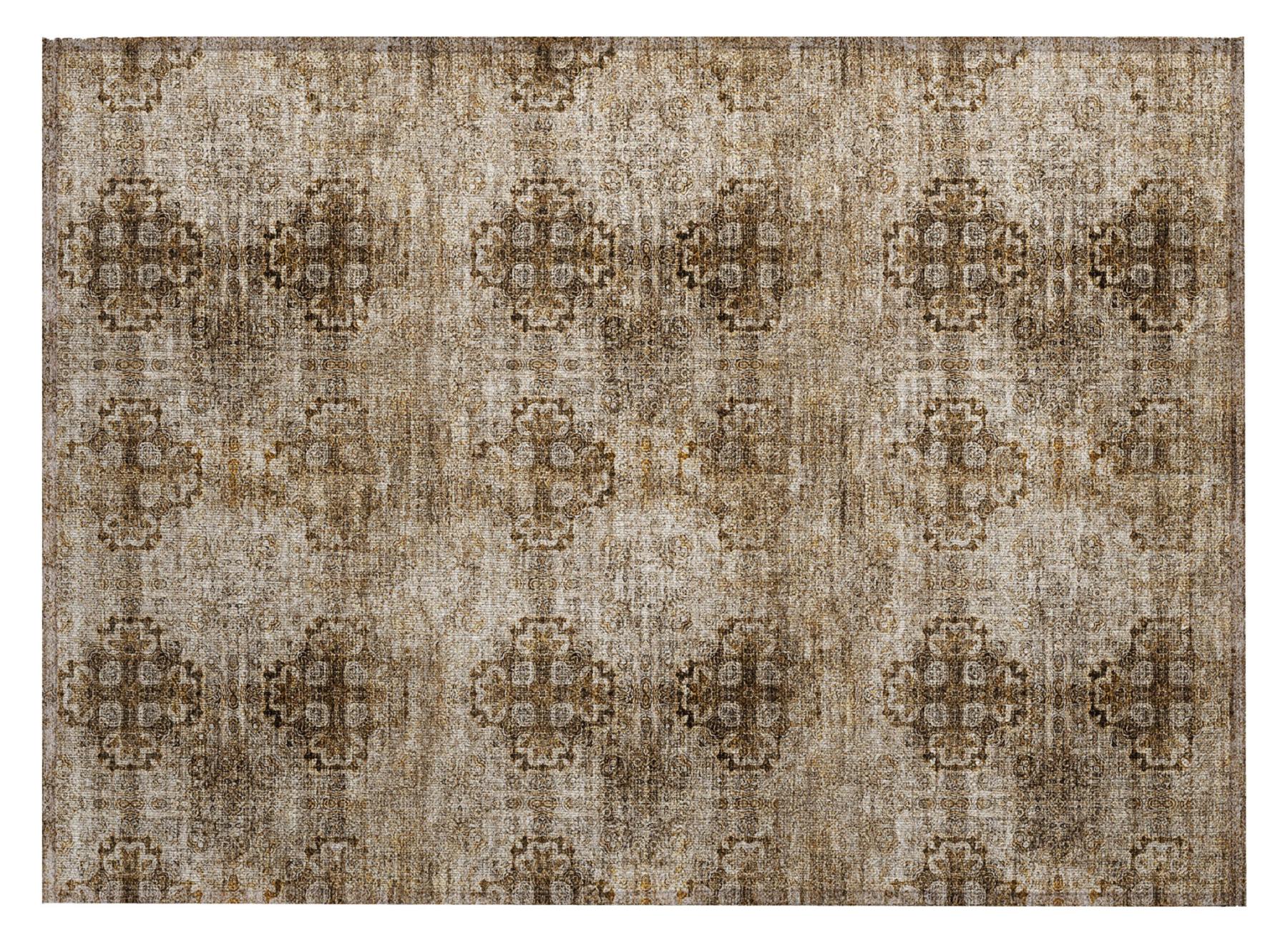 2' X 3' Taupe Floral Medallion Washable Non Skid Indoor Outdoor Area Rug