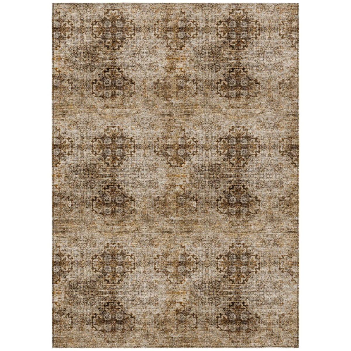 9' X 12' Taupe Floral Medallion Washable Non Skid Indoor Outdoor Area Rug