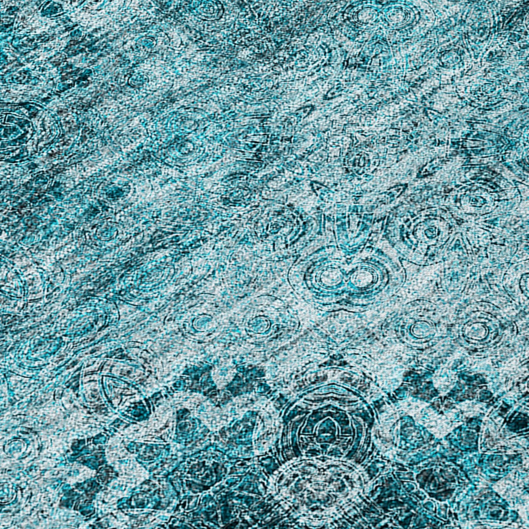 2' X 3' Teal Floral Medallion Washable Non Skid Indoor Outdoor Area Rug