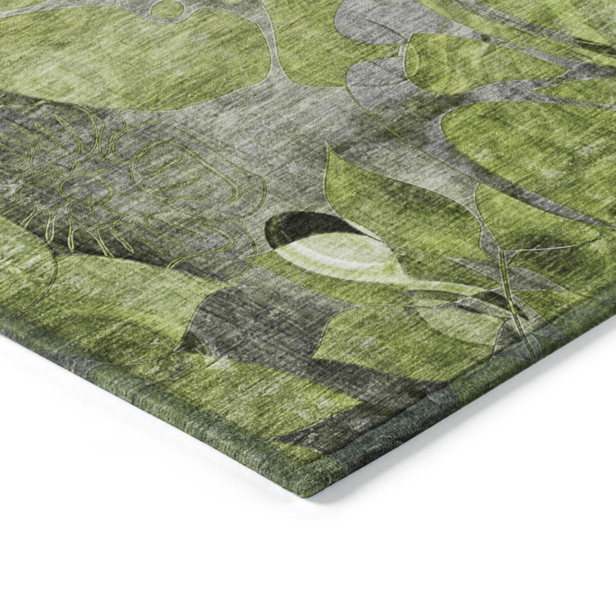 8' X 10' Fern Green and Gray Abstract Washable Indoor Outdoor Area Rug