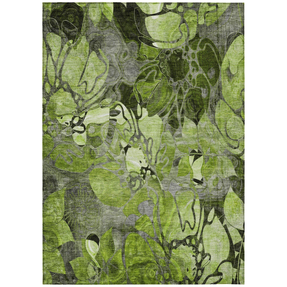 9' X 12' Fern Green And Gray Abstract Washable Indoor Outdoor Area Rug