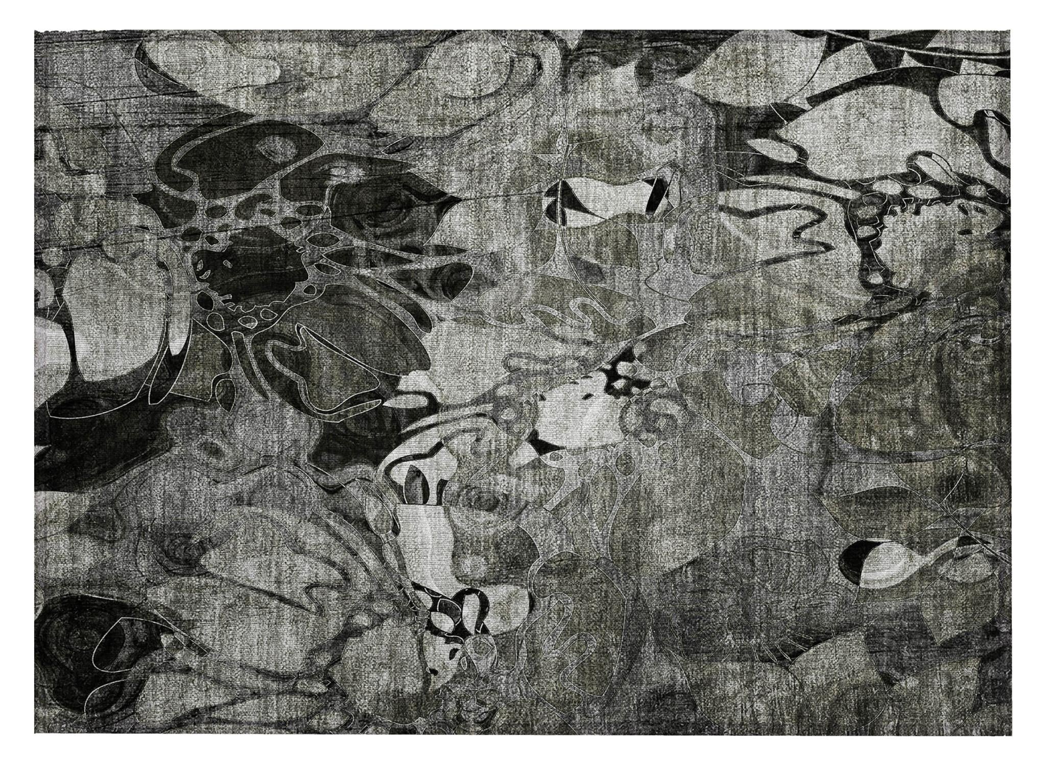 2' X 3' Gray Abstract Washable Indoor Outdoor Area Rug