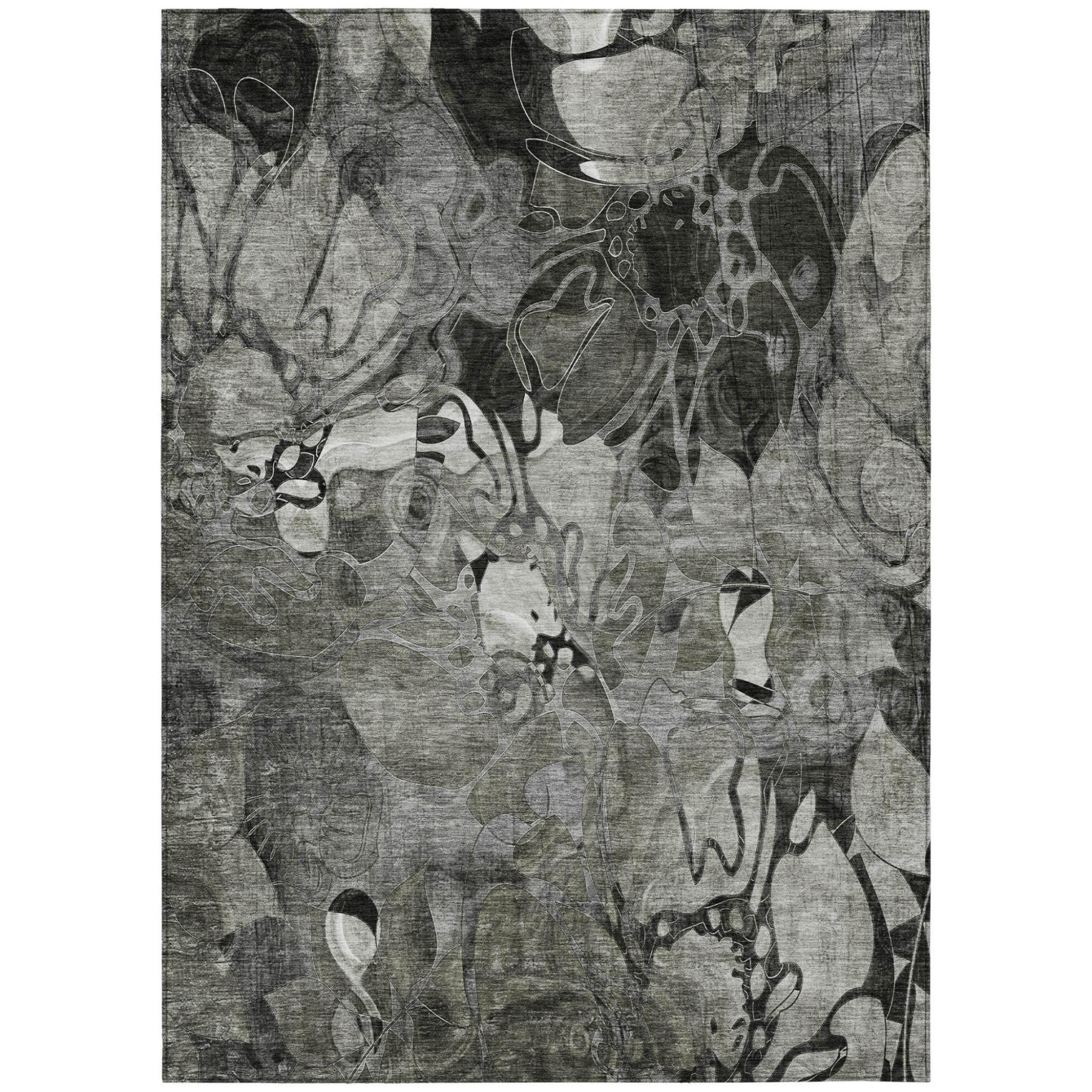 3' X 5' Gray Abstract Washable Indoor Outdoor Area Rug