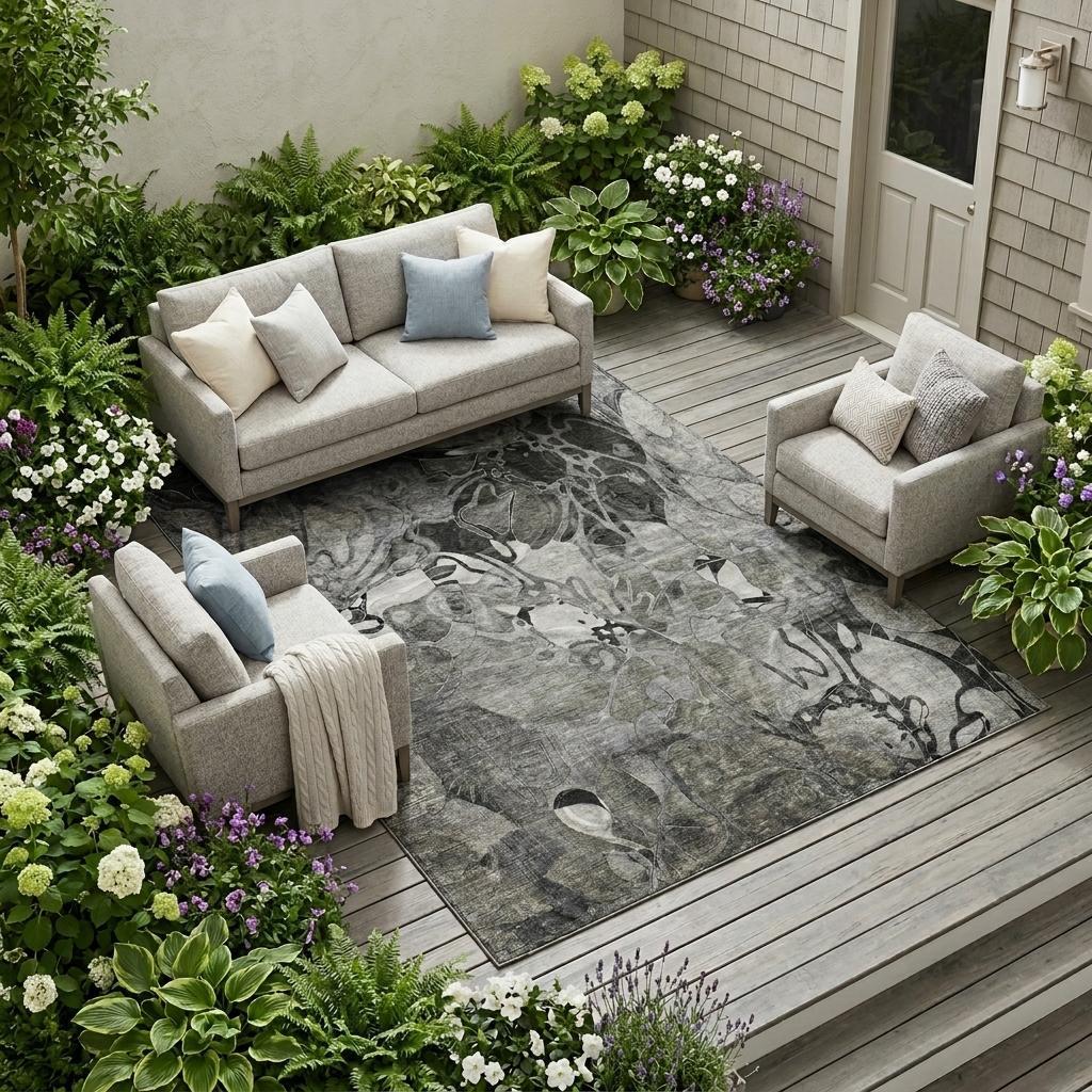 9' X 12' Gray Abstract Washable Indoor Outdoor Area Rug