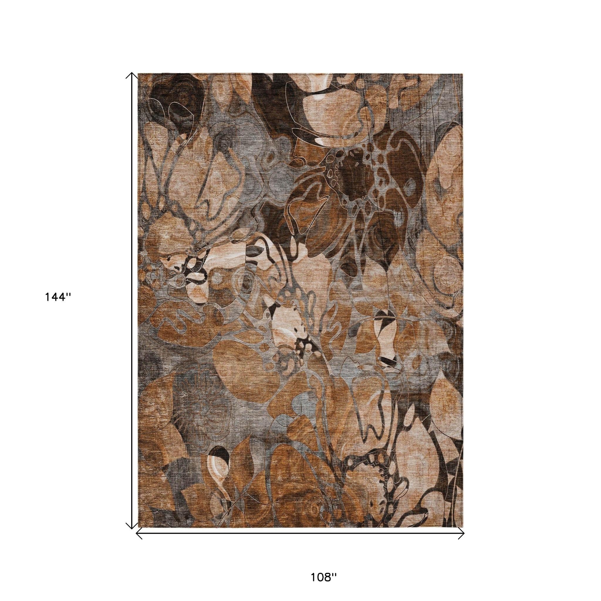 9' X 12' Ivory Abstract Washable Indoor Outdoor Area Rug