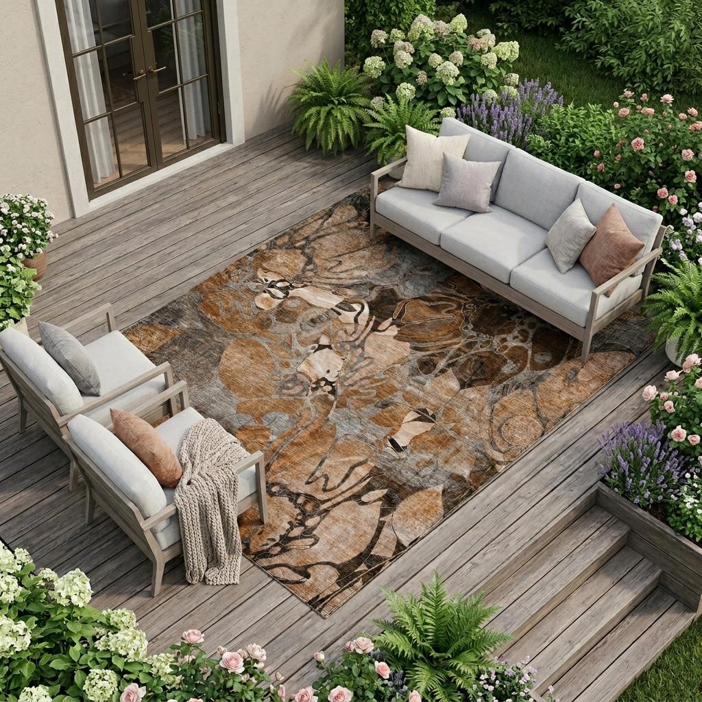 10' X 14' Chocolate Terracotta and Ivory Abstract Washable Indoor Outdoor Area Rug