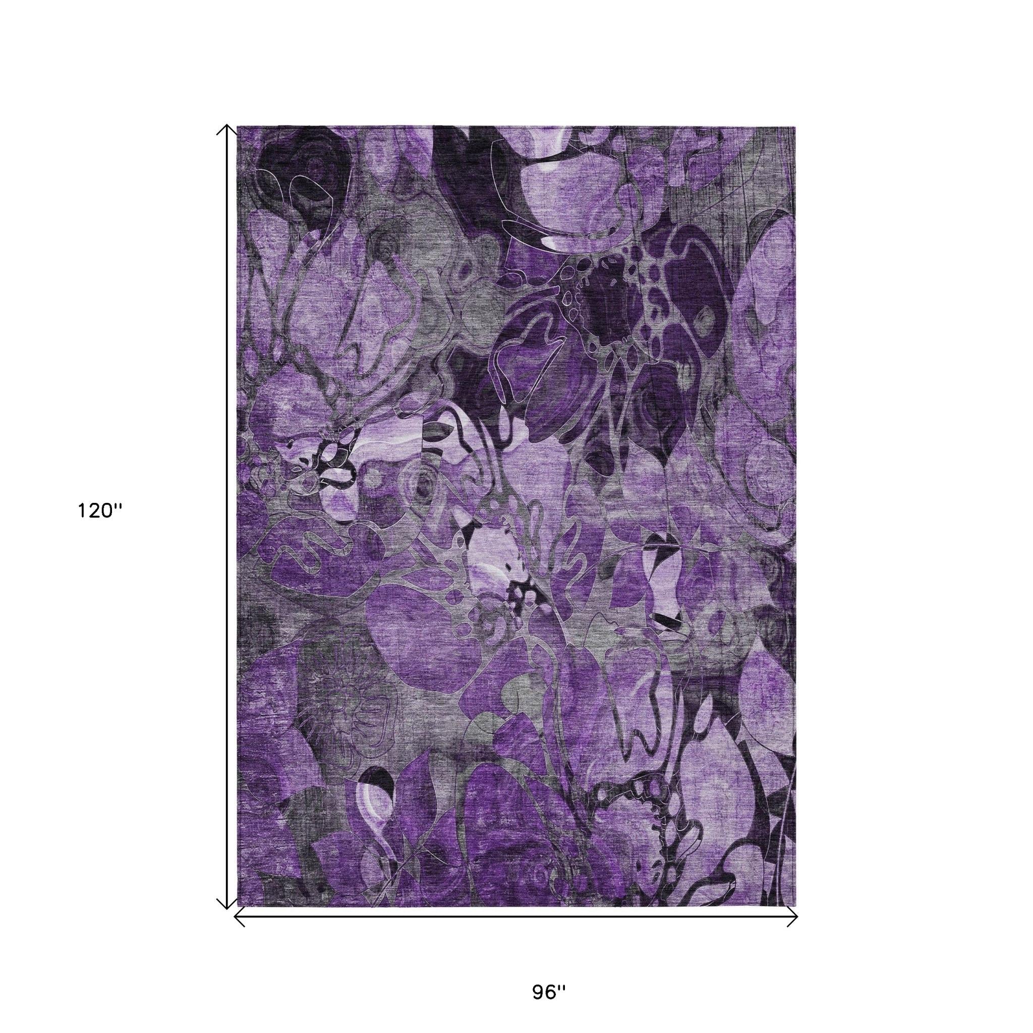 8' X 10' Purple Abstract Washable Indoor Outdoor Area Rug