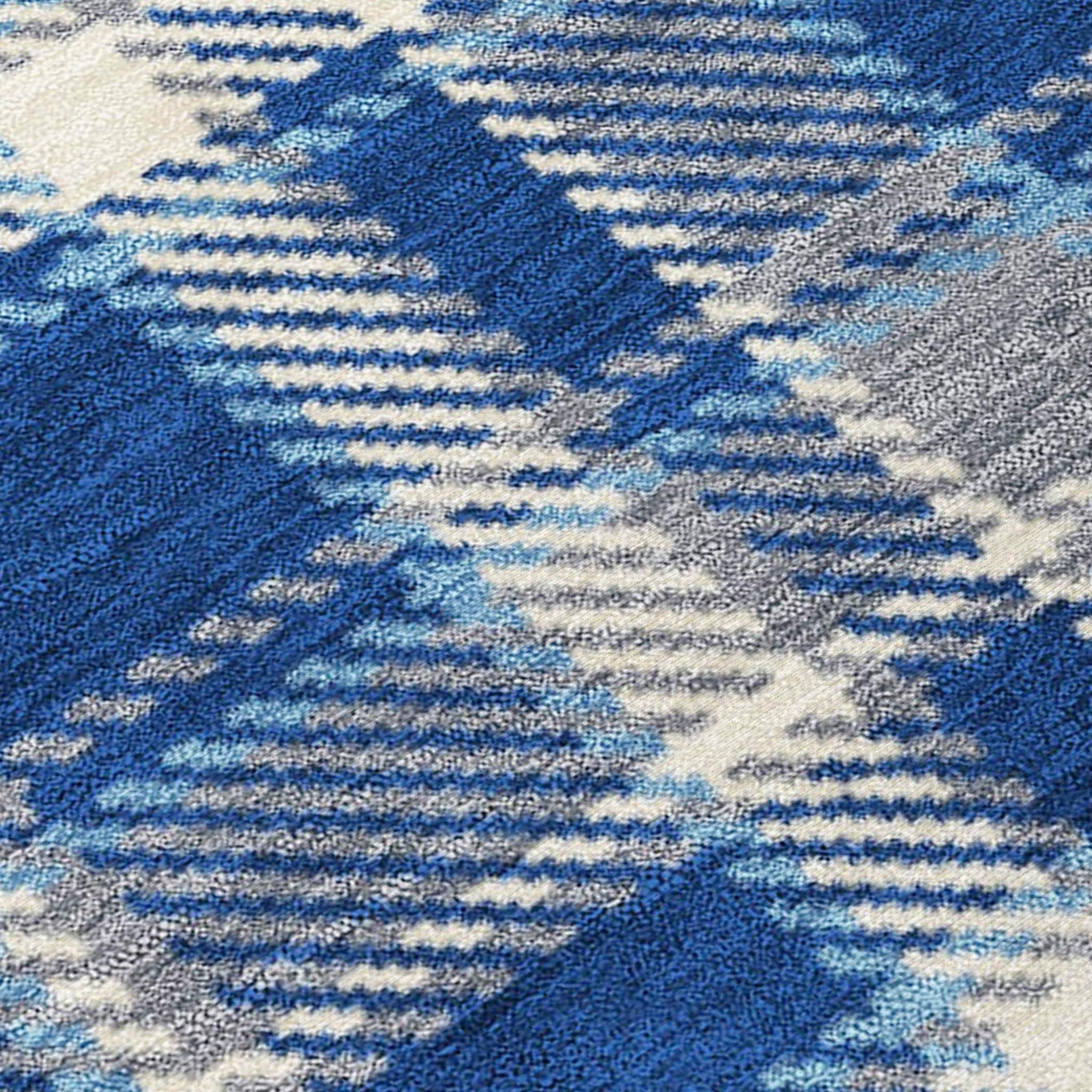 9' X 12' Navy and Ivory Plaid Washable Non Skid Indoor Outdoor Area Rug