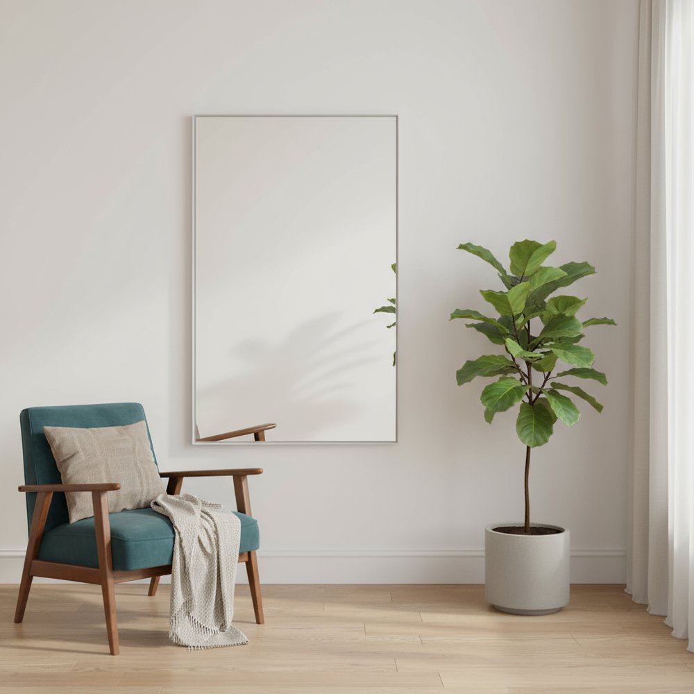 59" Silver Metal Leaning Framed Full Length Mirror