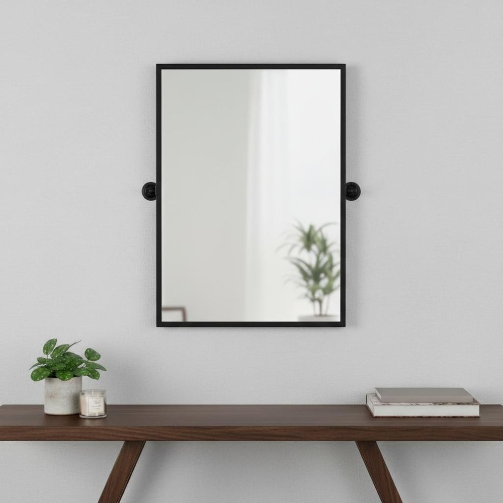 31" Black Metal Tilting Framed Accent Mirror