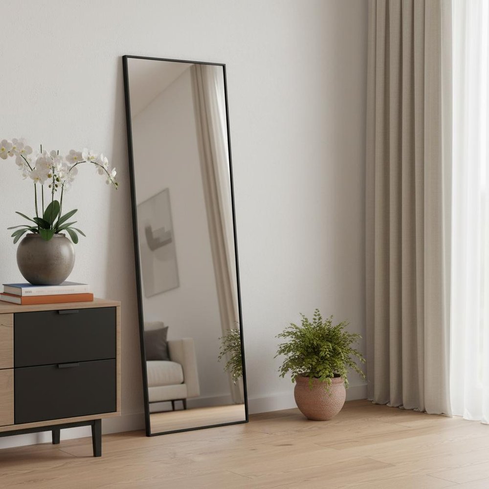 71" Black Metal Leaning Framed Full Length Mirror