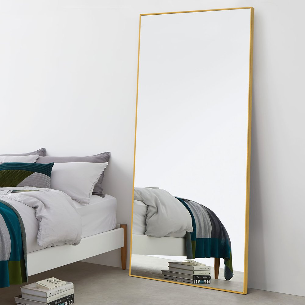 71" Gold Metal Leaning Framed Full Length Mirror